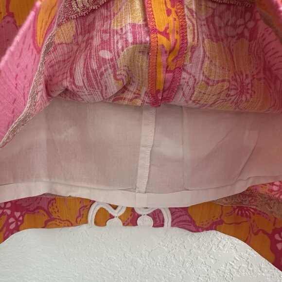 Lilly Pulitzer Skirt 6 Pink/Orange Cotton Elephant Hibiscus 18" Grannycore Beach - Picture 7 of 13